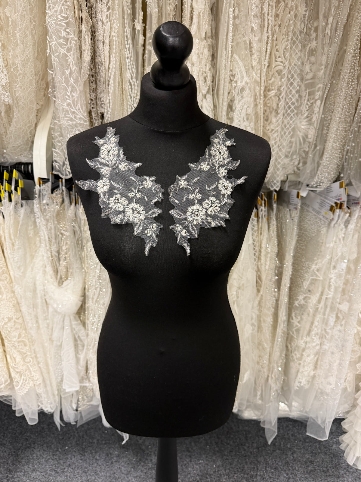 Silver with Black Bead Embellished Lace Appliques - T243