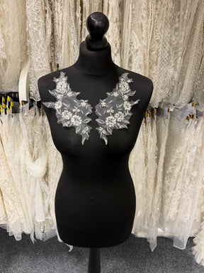 Silver with Black Bead Embellished Lace Appliques - T243
