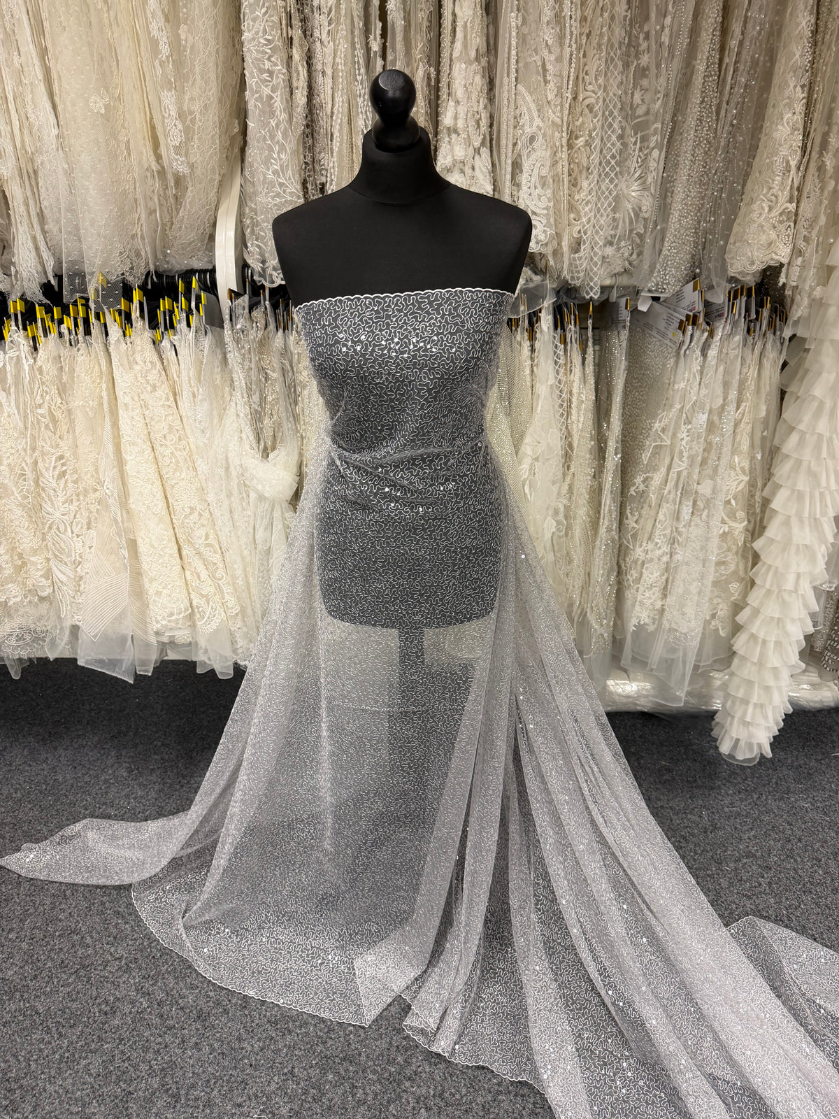 Silver Embroidered Sequin Tulle – EB3001