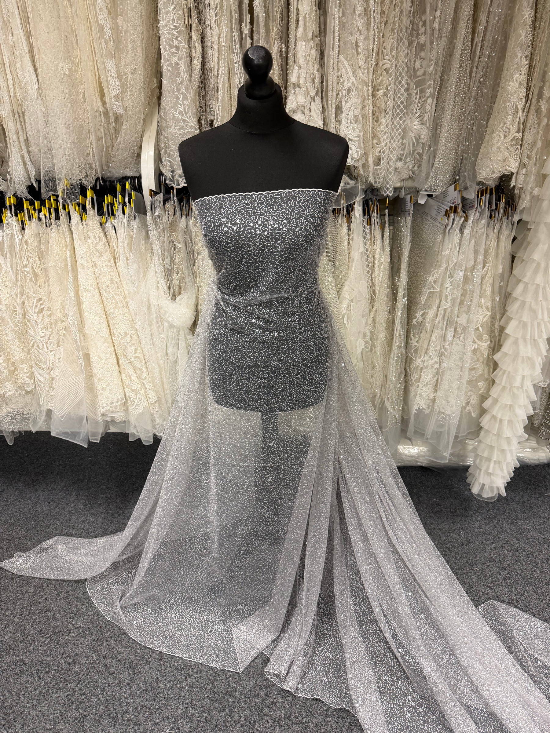 Silver Embroidered Sequin Tulle – EB3001