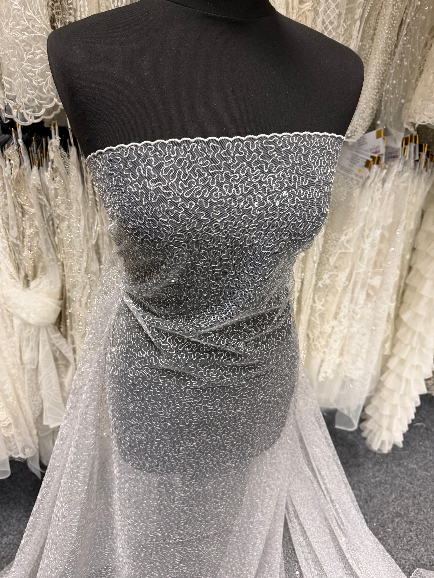Silver Embroidered Sequin Tulle – EB3001