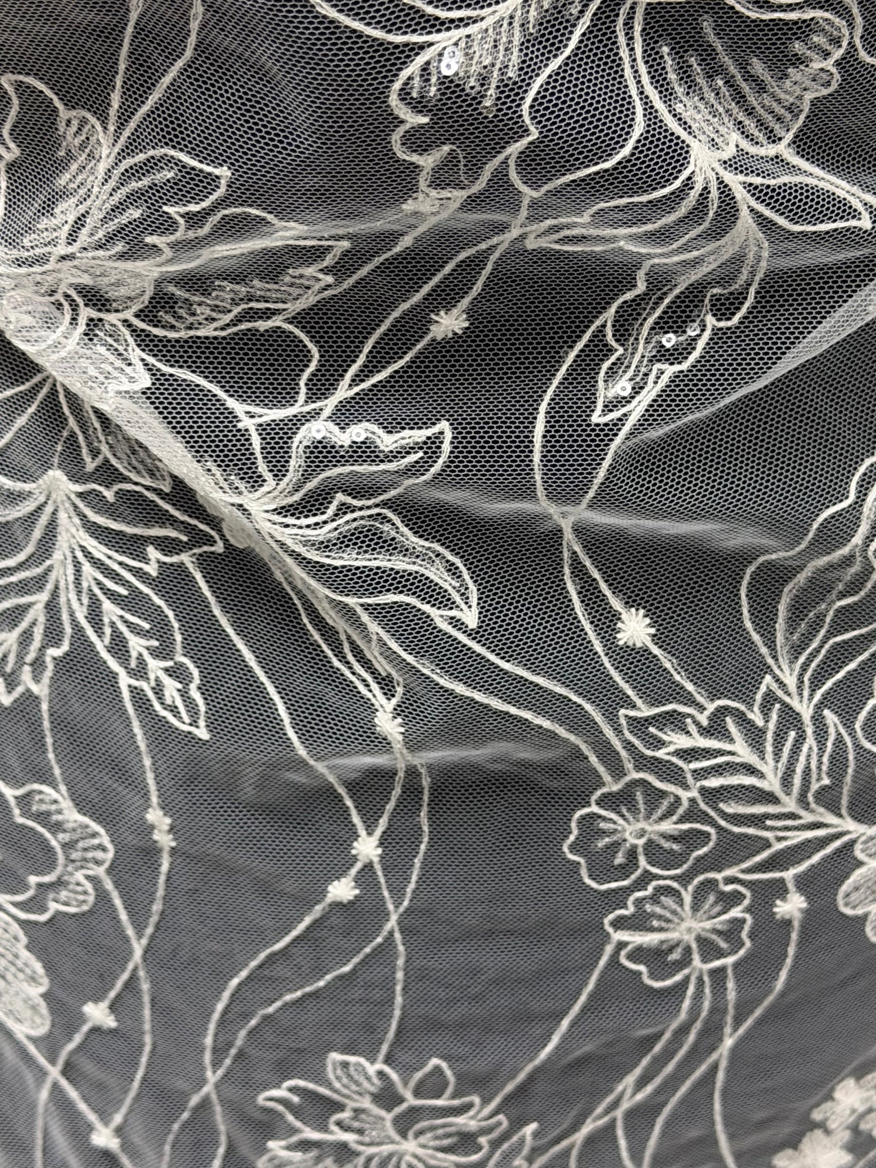 Ivory Sequin Embroidered Lace -  Atley