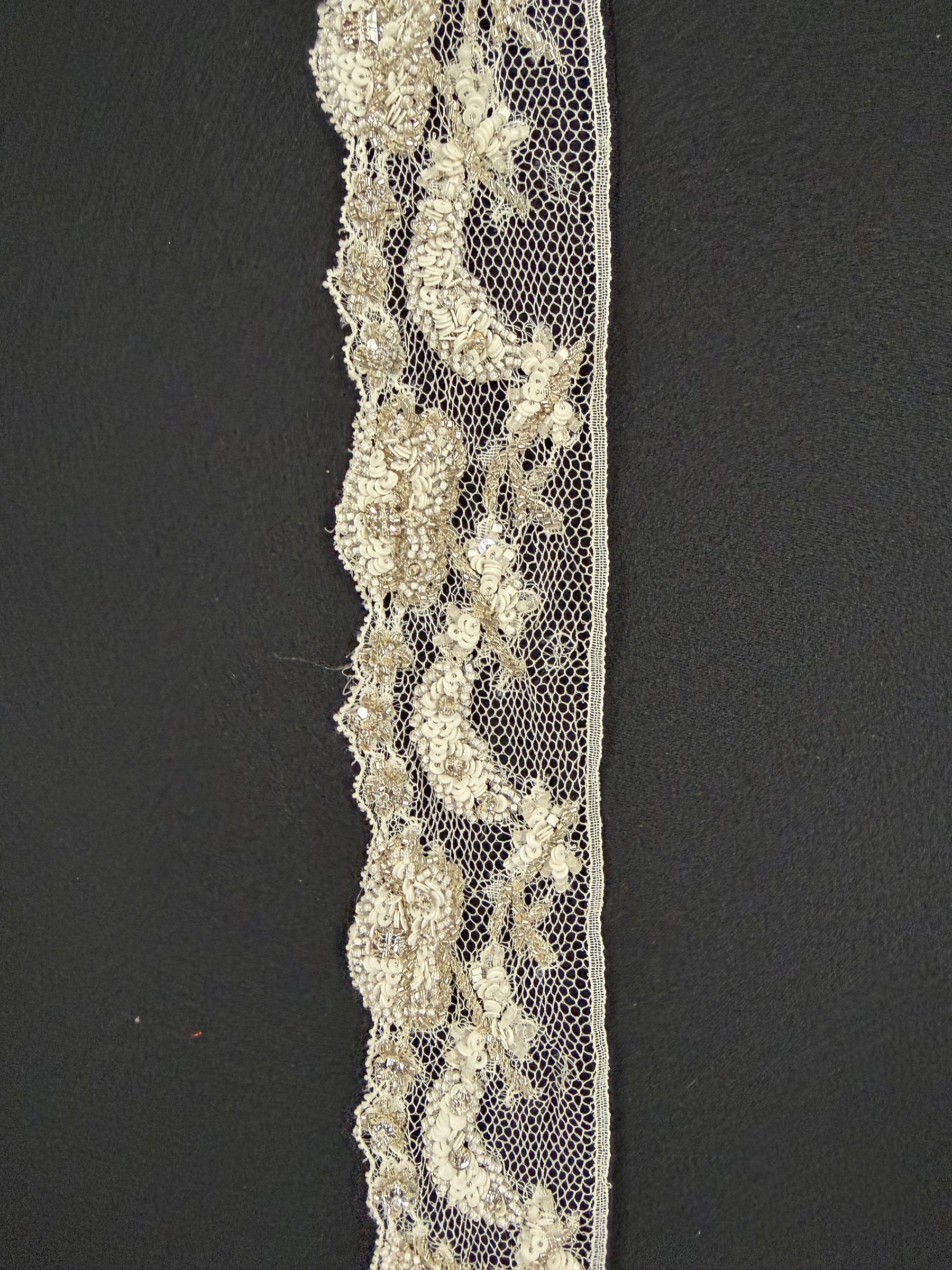 Ivory/Crystal Crystal Beaded Sequin French Chantilly Edging - T177