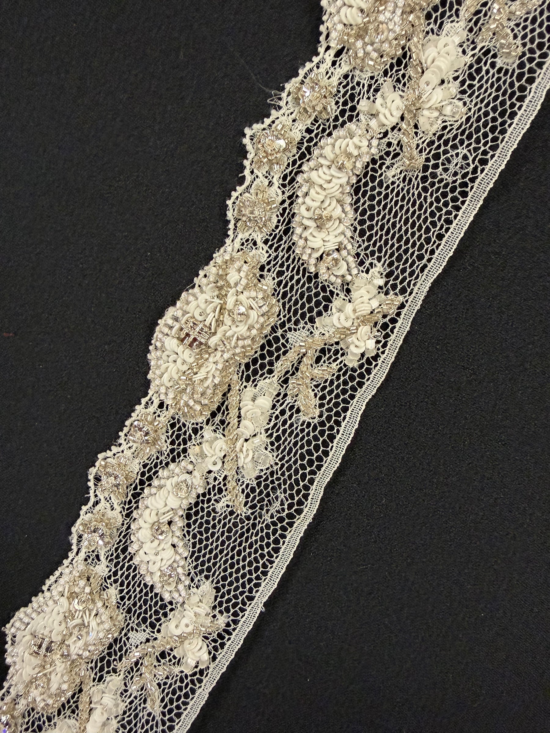 Ivory/Crystal Crystal Beaded Sequin French Chantilly Edging - T177