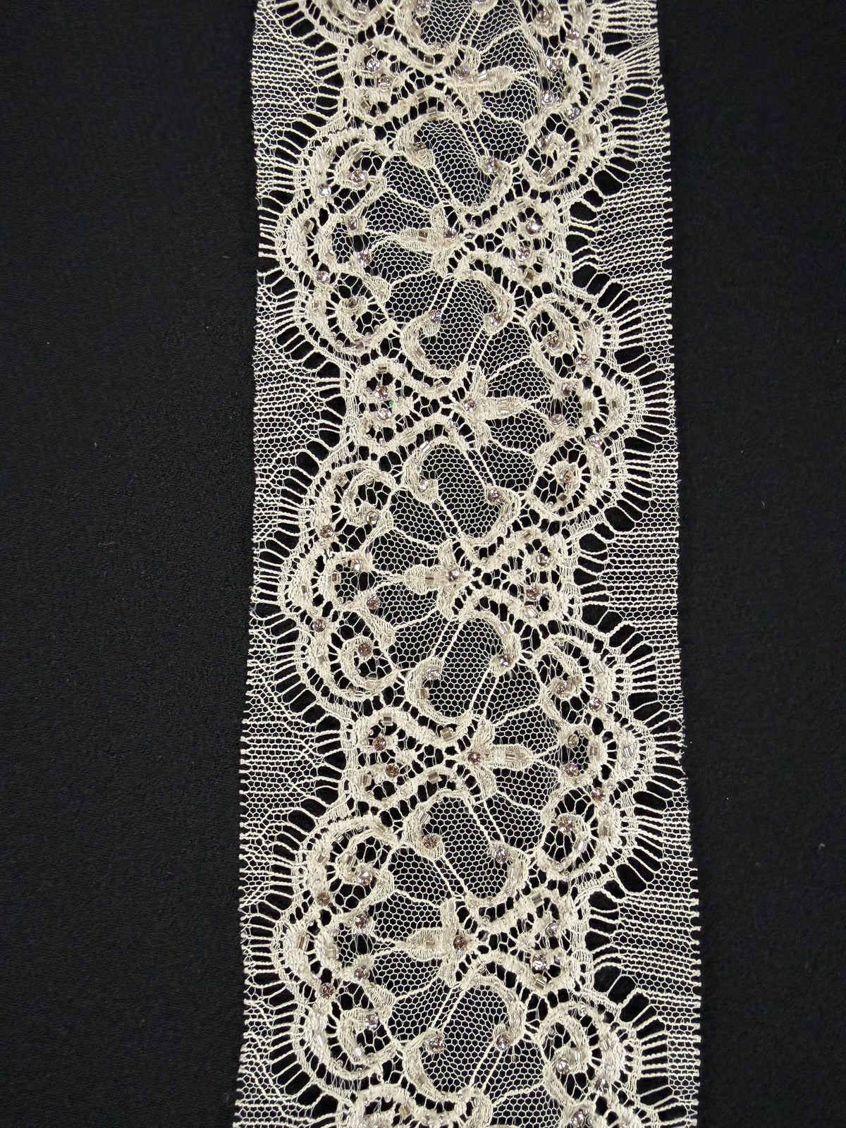 Ivory Crystal Beaded French Chantilly Edging - T176