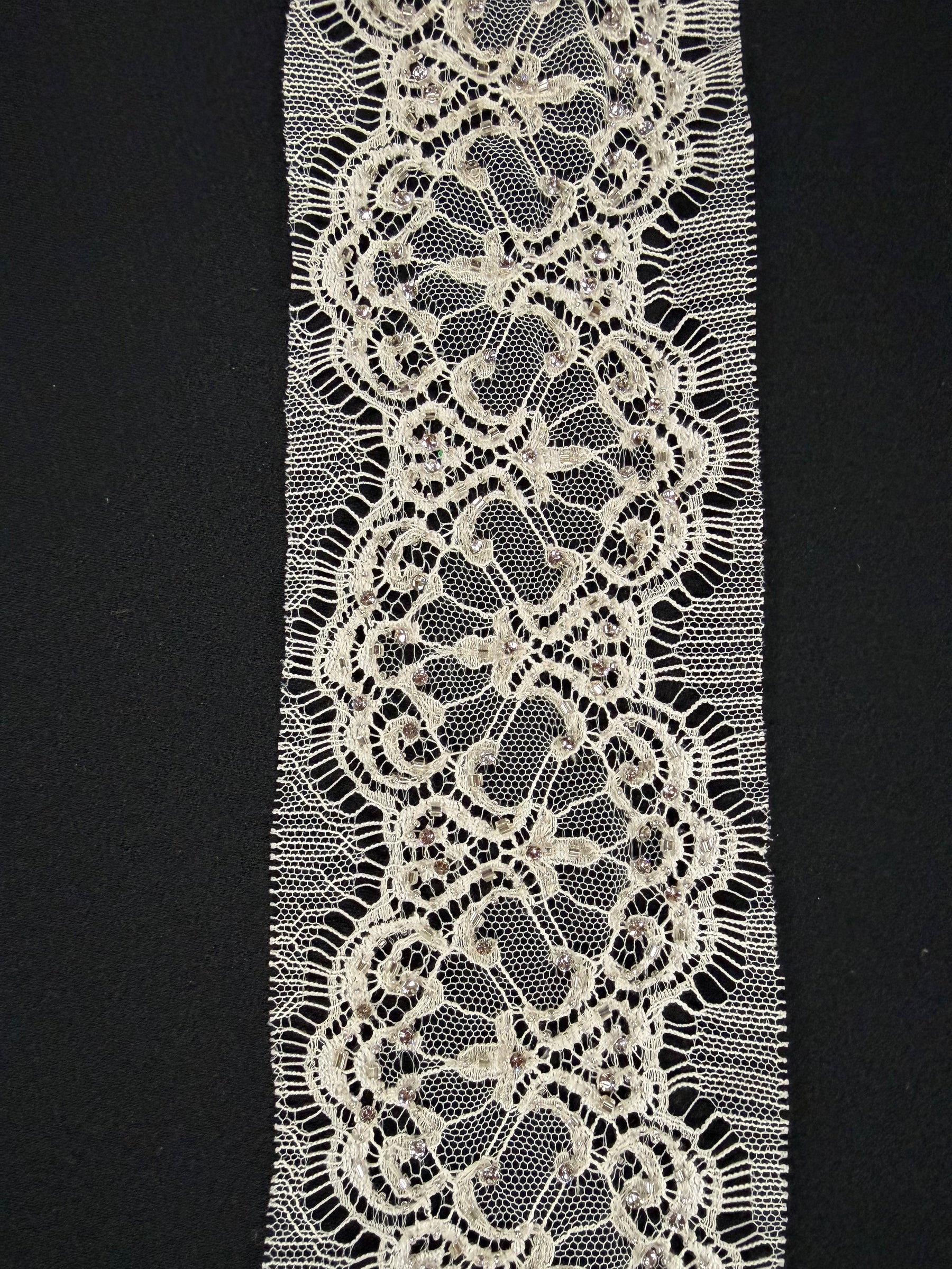 Ivory Crystal Beaded French Chantilly Edging - T176