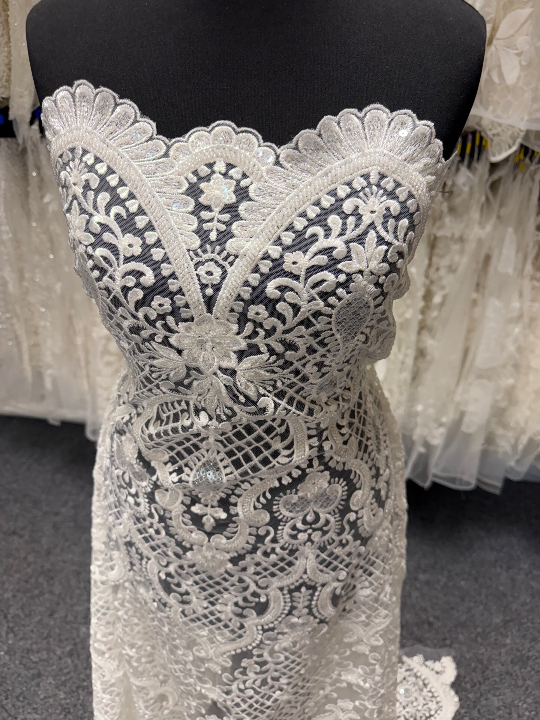 Ivory Embroidered Beaded Tulle - EB1032