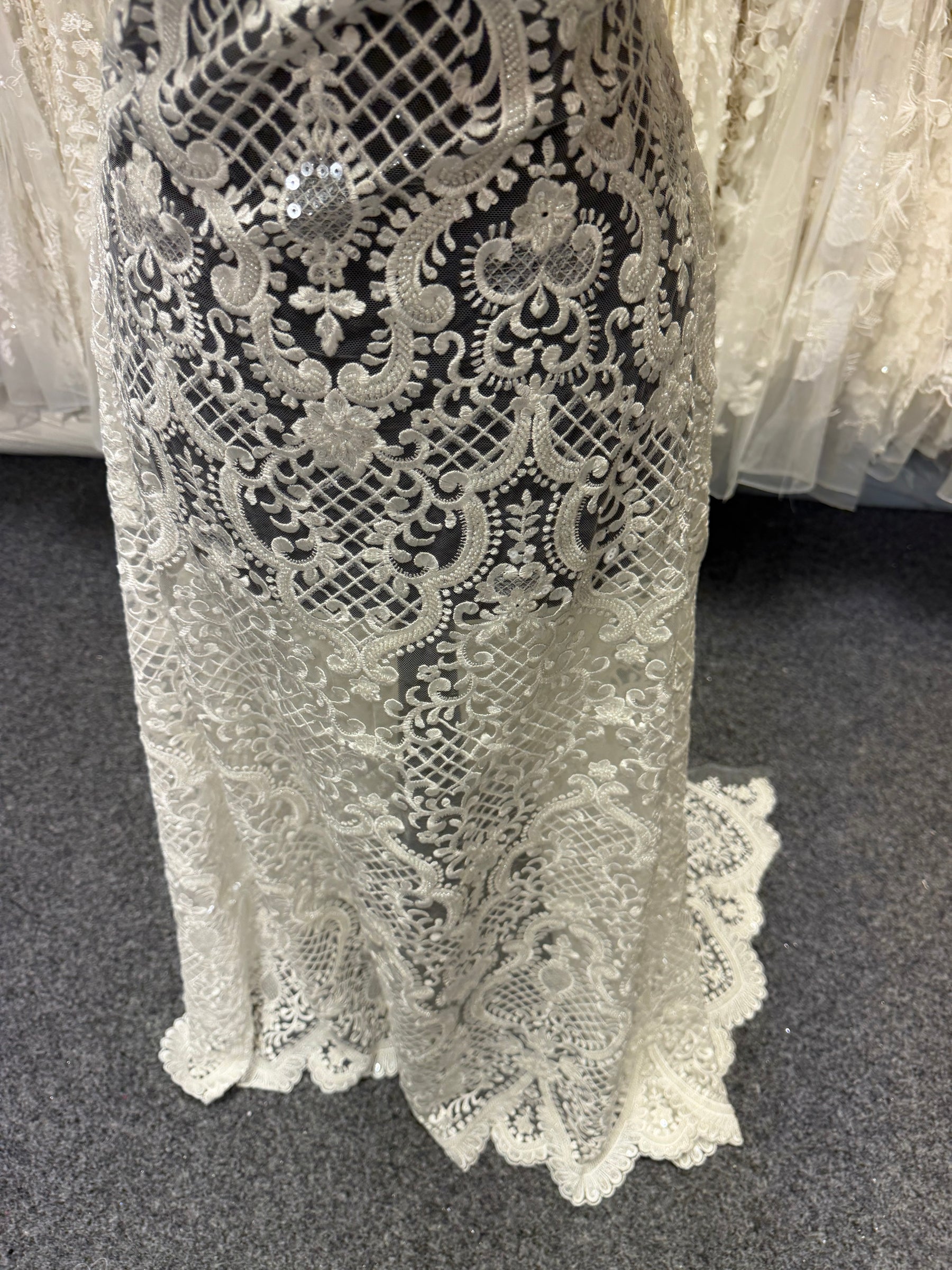 Ivory Embroidered Beaded Tulle - EB1032