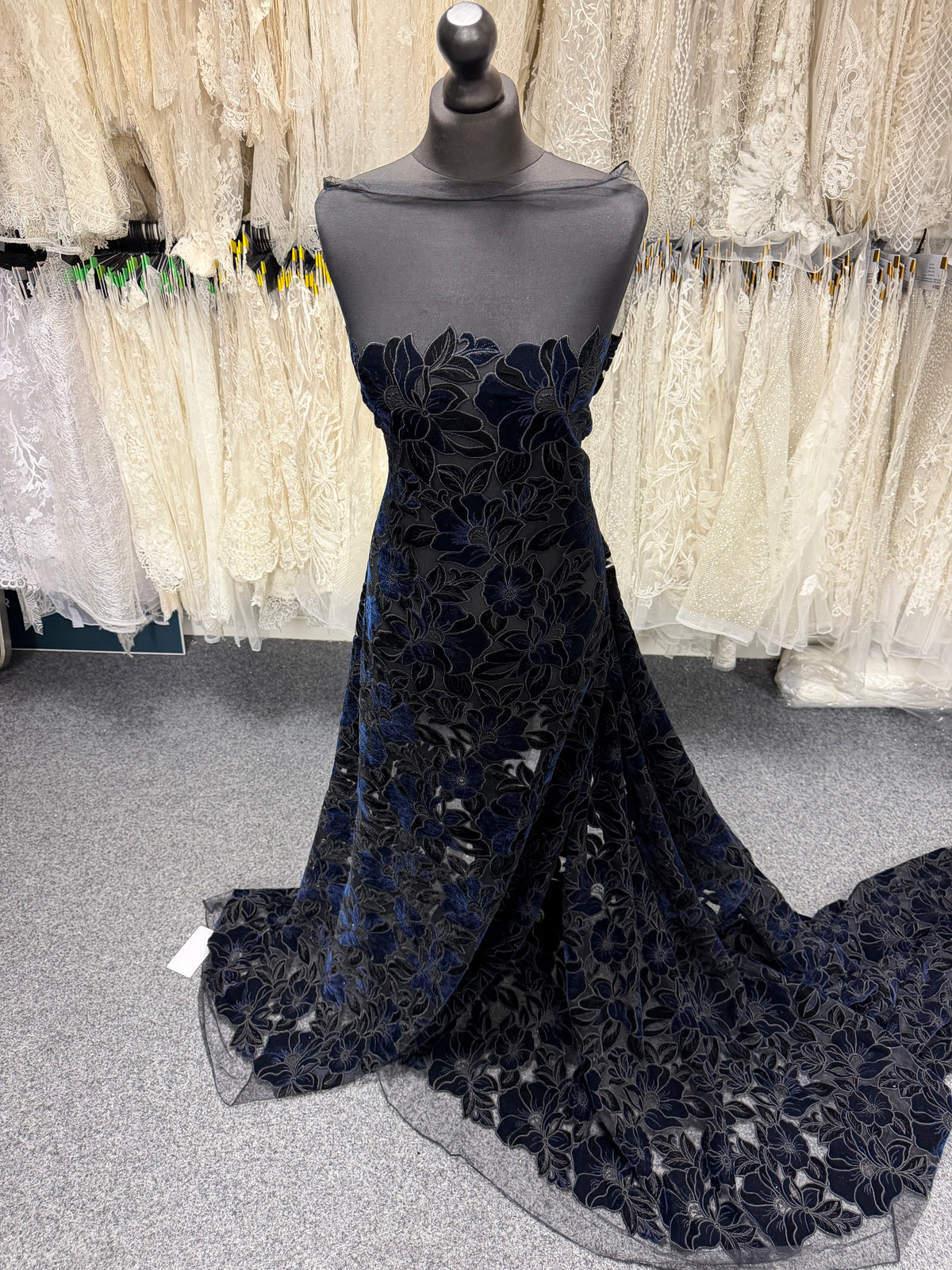 Black and Navy Velvet Embroidery Lace - EB5025