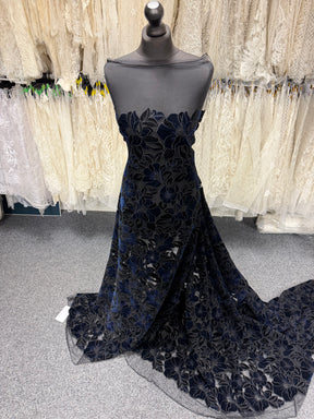 Black and Navy Velvet Embroidery Lace - EB5025