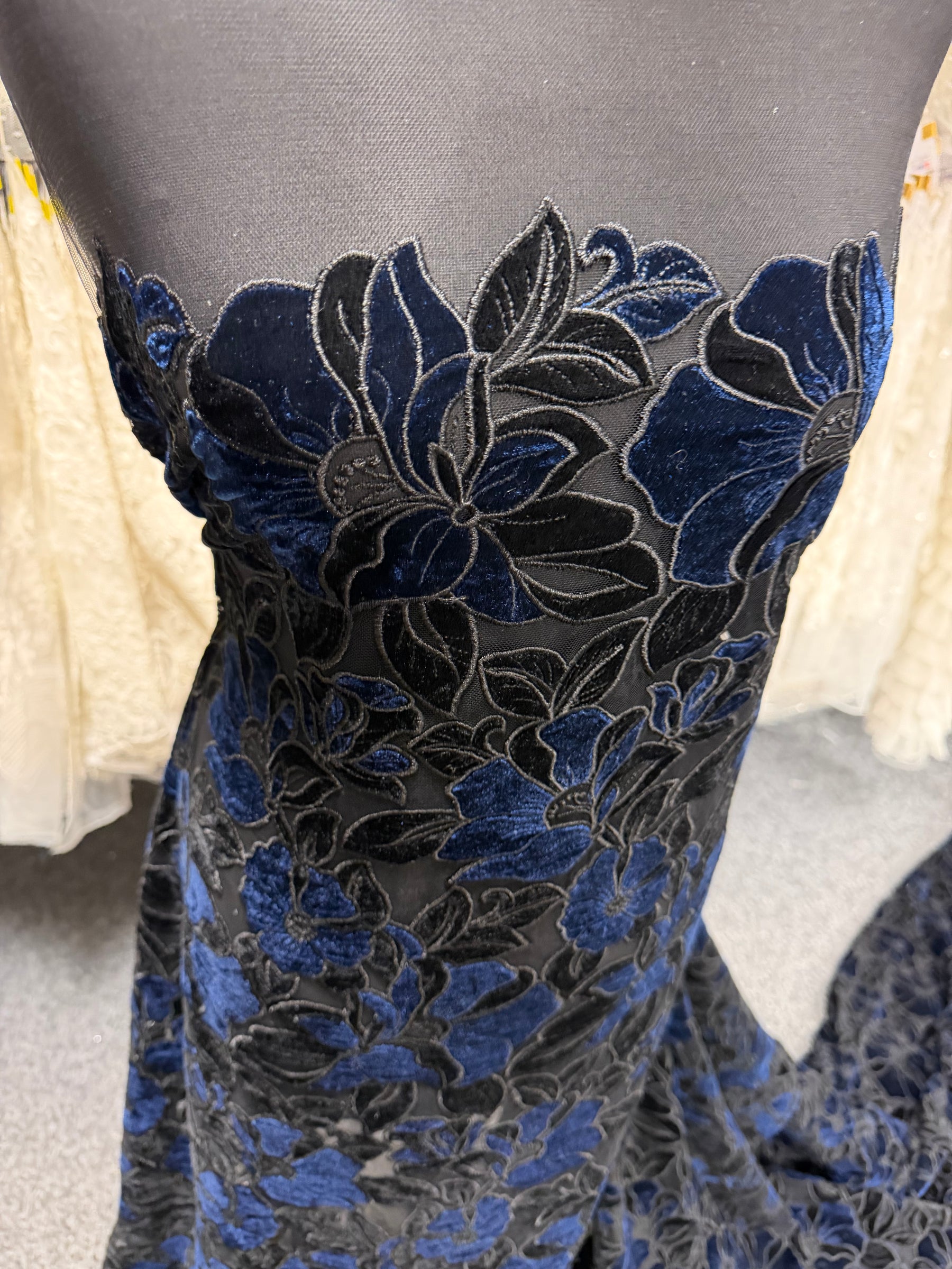Black and Navy Velvet Embroidery Lace - EB5025