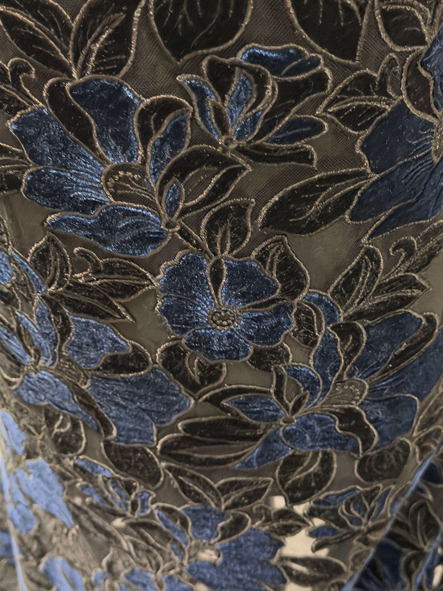 Black and Navy Velvet Embroidery Lace - EB5025