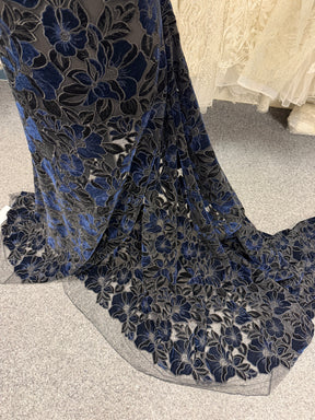 Black and Navy Velvet Embroidery Lace - EB5025