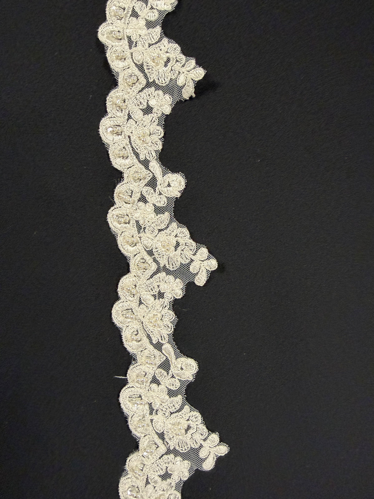 Ivory Embroidered Beaded Sequin Edging - T138