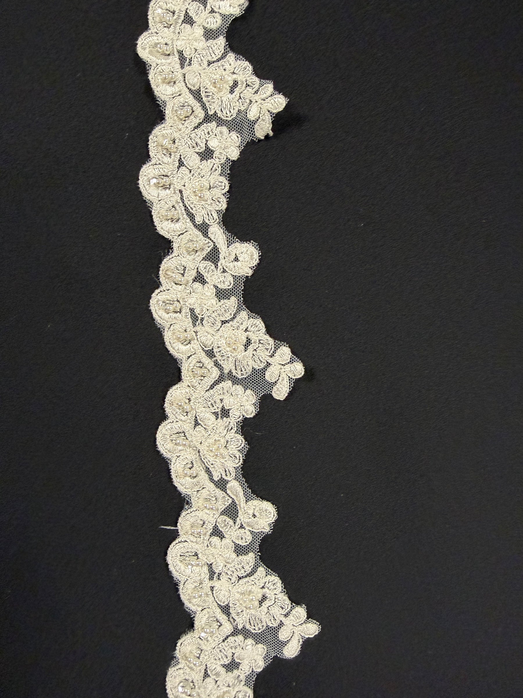 Ivory Embroidered Beaded Sequin Edging - T138