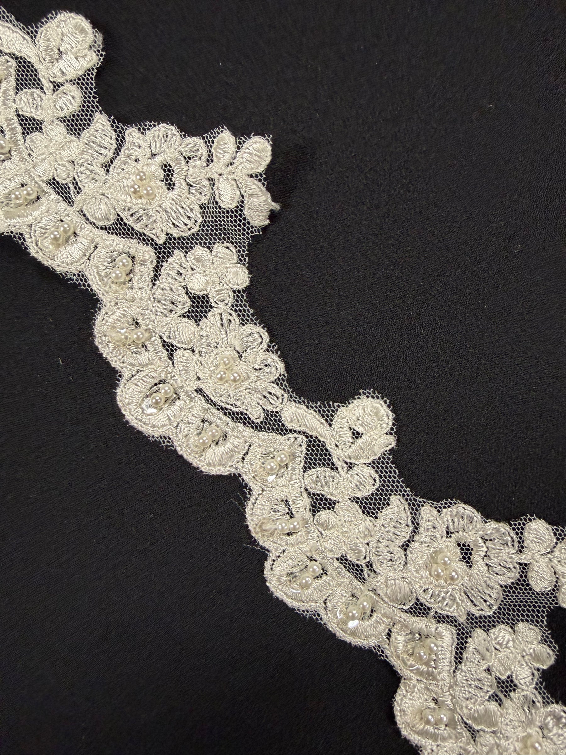 Ivory Embroidered Beaded Sequin Edging - T138