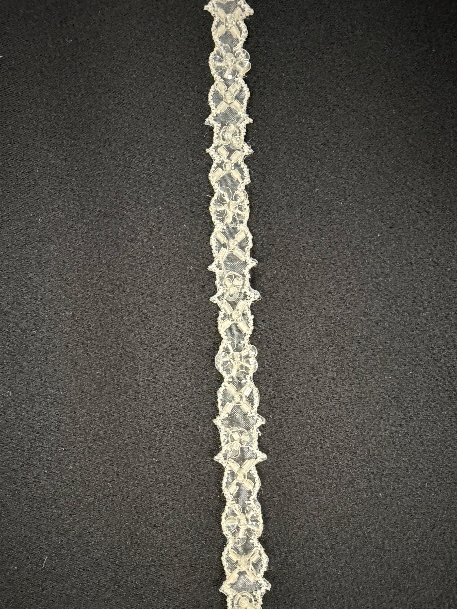 Pale Ivory Beaded Sequin Edging - T148