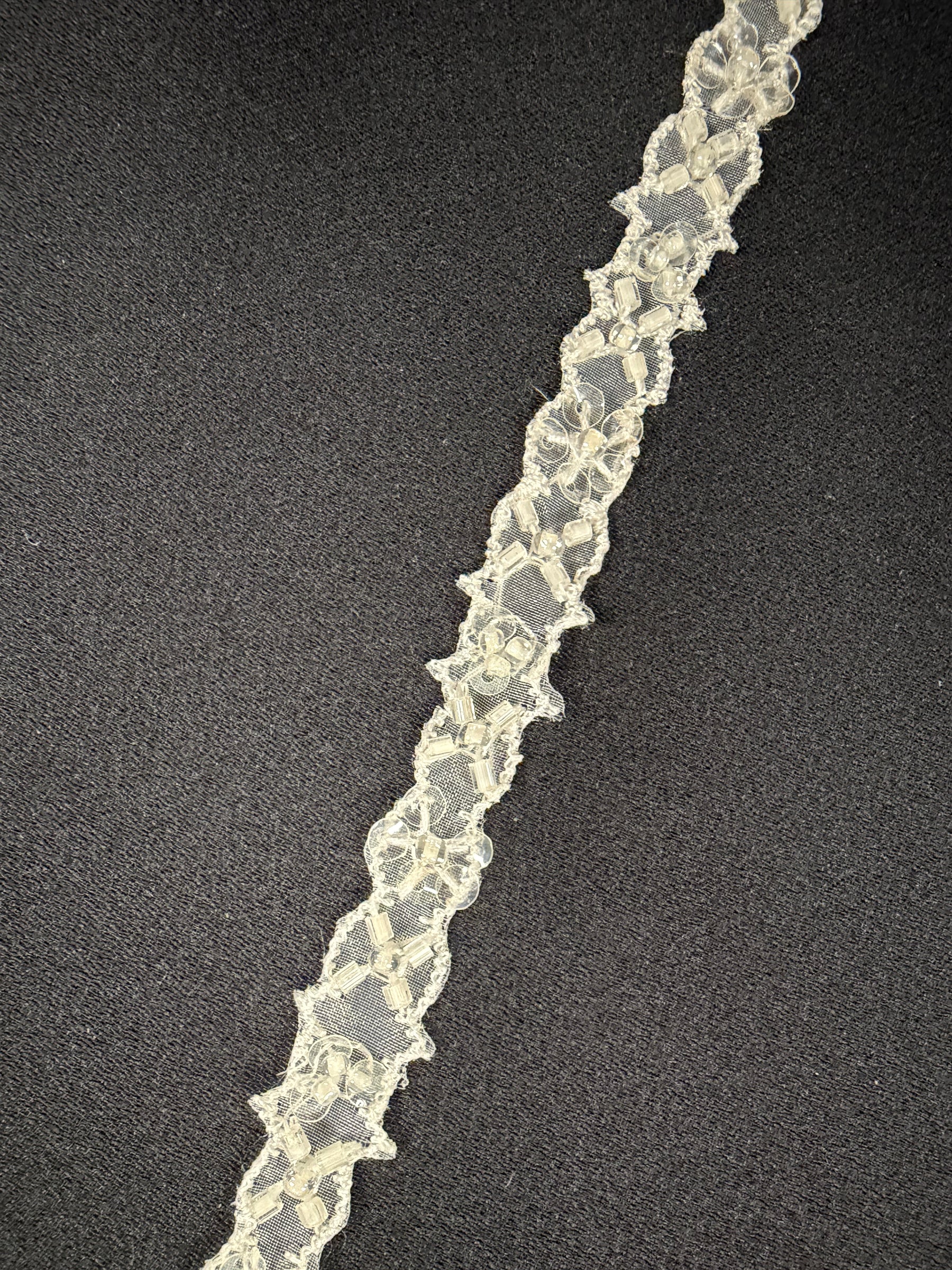 Pale Ivory Beaded Sequin Edging - T148