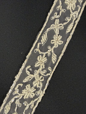 Ivory Beaded Sequin Edging - T169