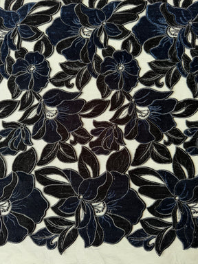 Black and Navy Velvet Embroidery Lace - EB5025