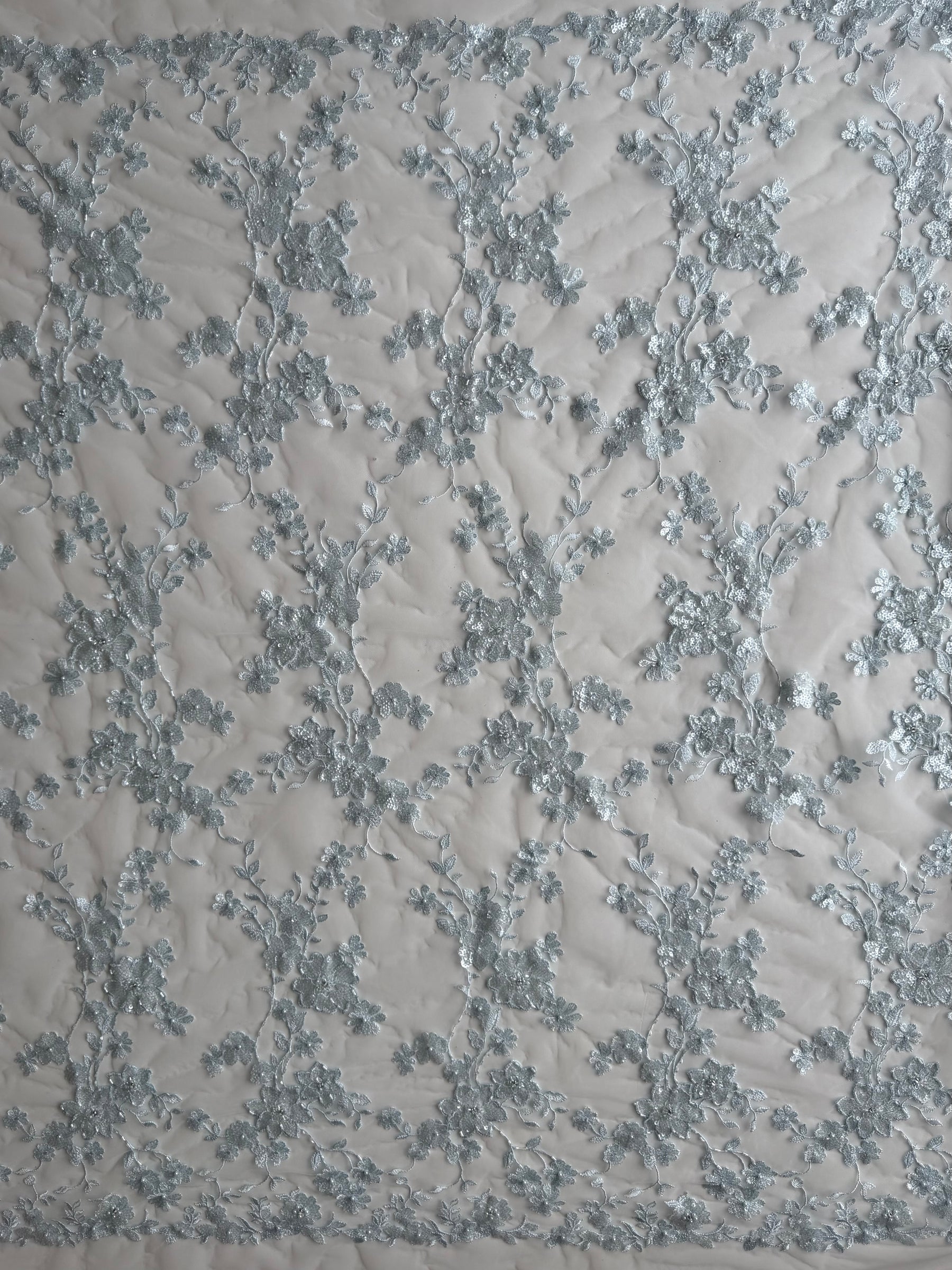 Baby Blue Embroidered Beaded Tulle - EB1090