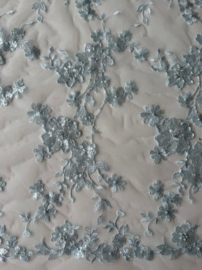 Baby Blue Embroidered Beaded Tulle - EB1090