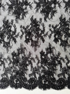 Black Corded and Beaded Lace - P643