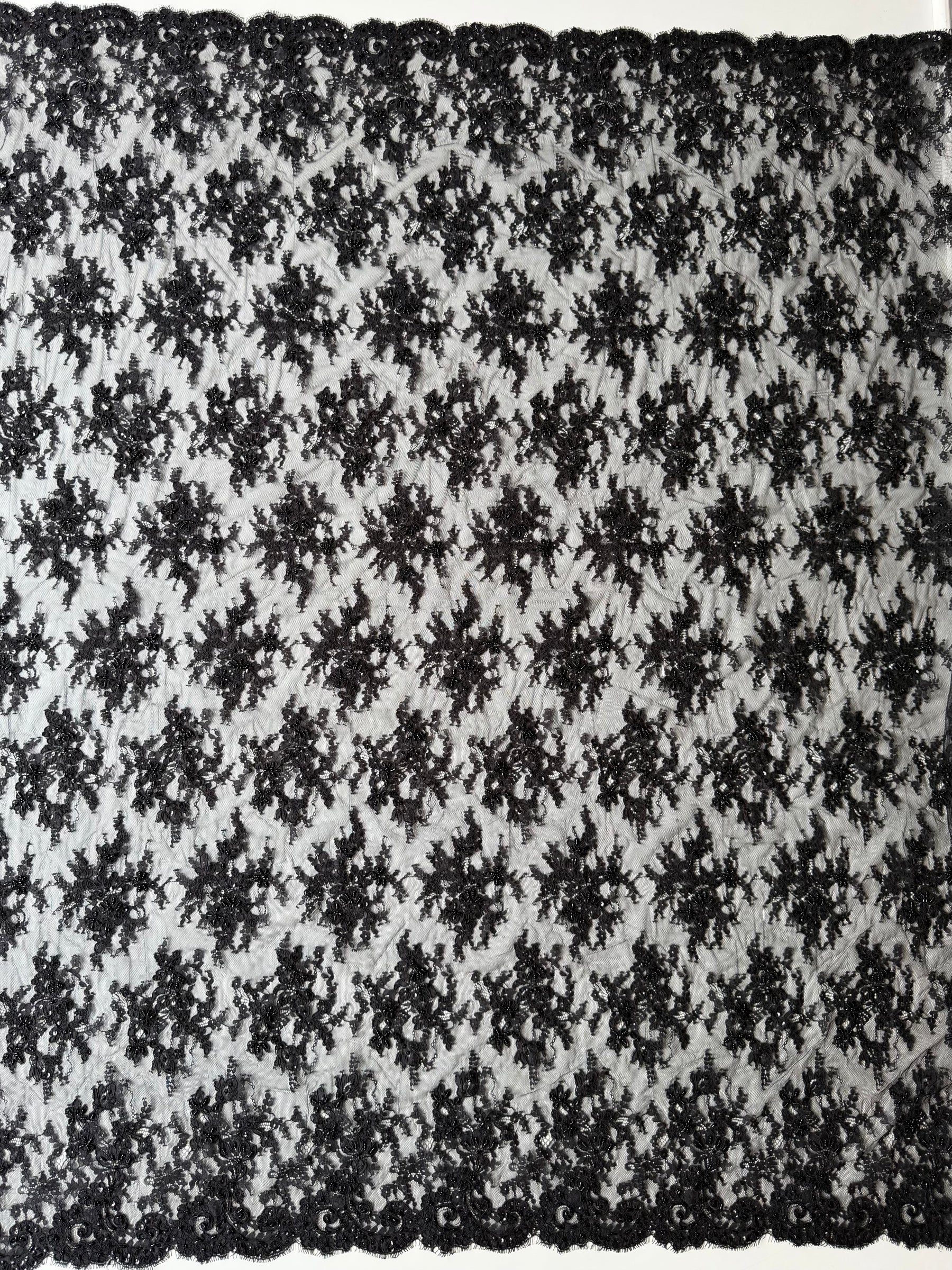Black Corded and Beaded Lace - P643