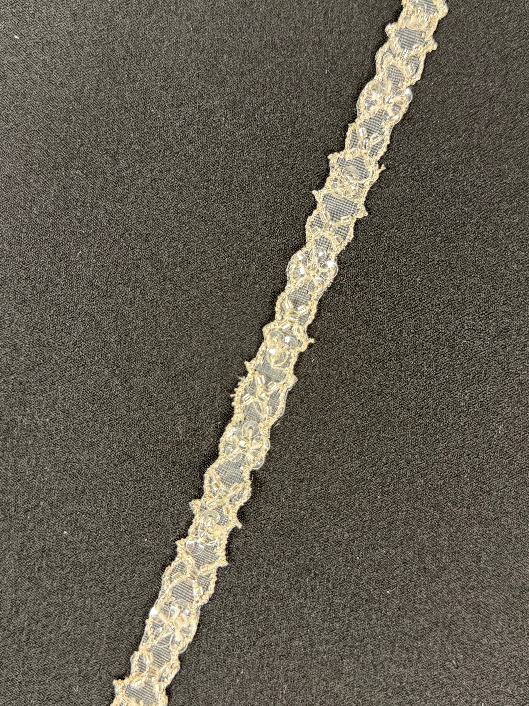 Ivory Beaded Sequin Edging - T148