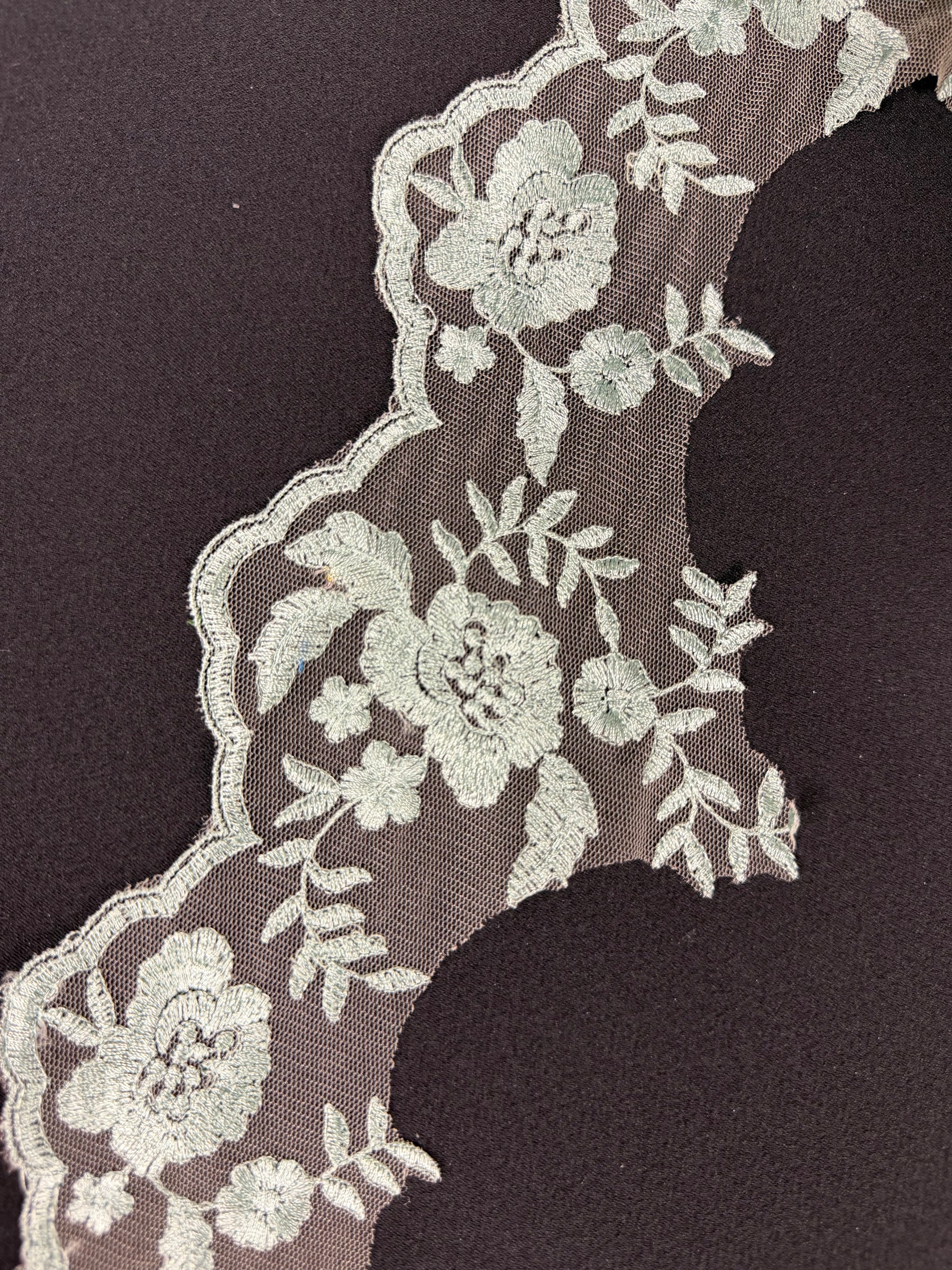 Misty Green Embroidered Edging - T131