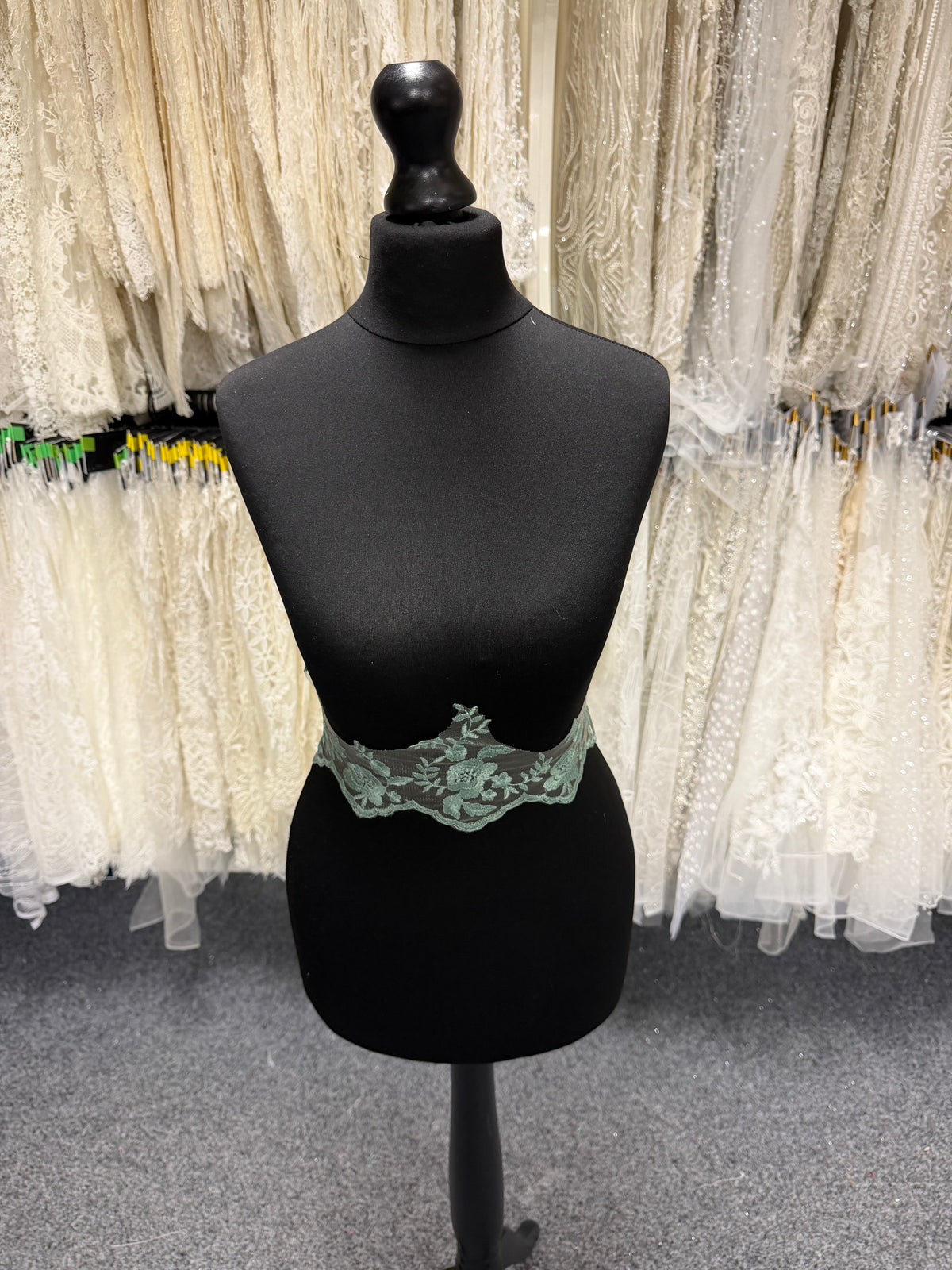 Misty Green Embroidered Edging - T131