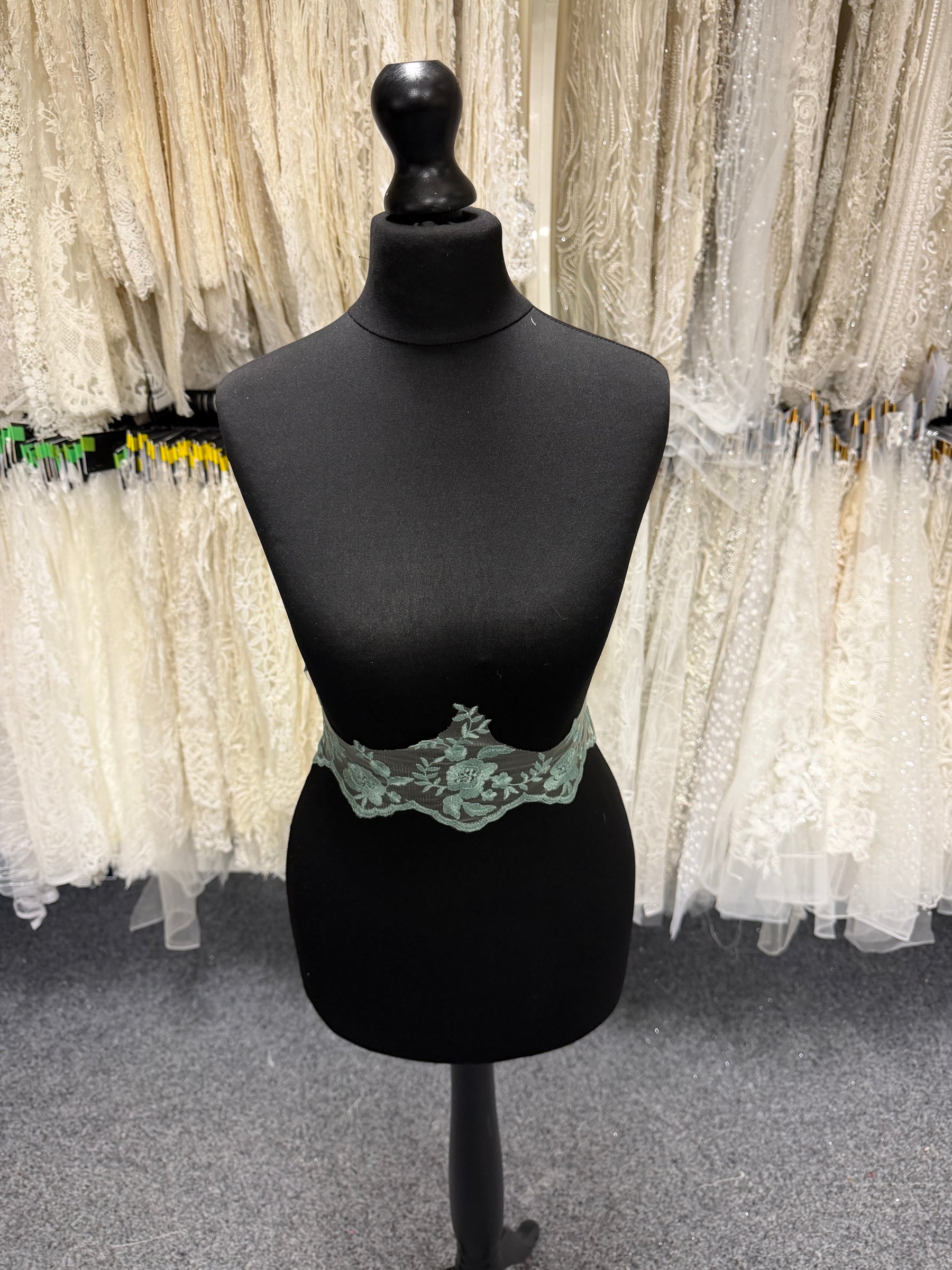 Misty Green Embroidered Edging - T131