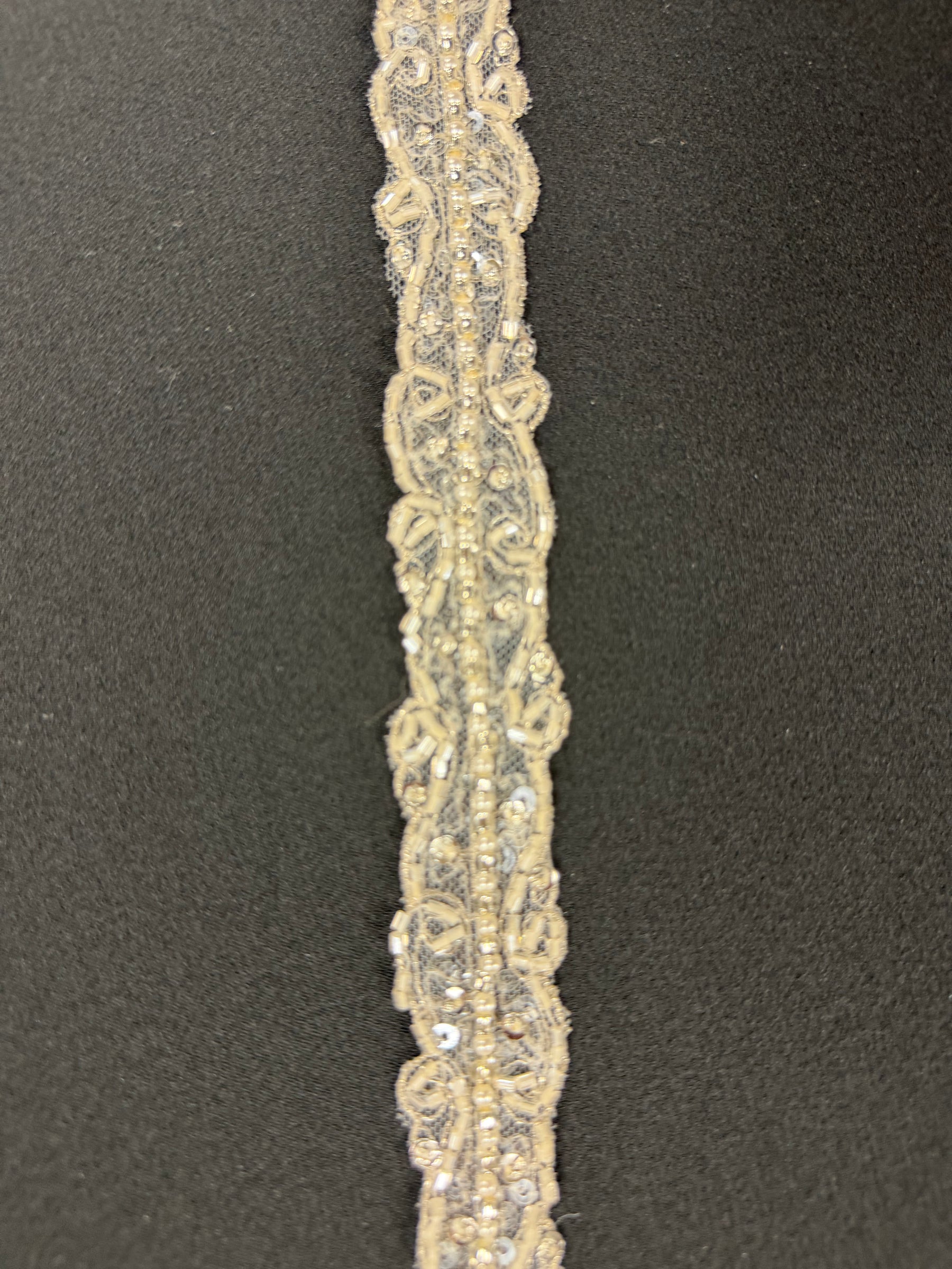 Ivory/Silver Beaded Sequin Edging - T295