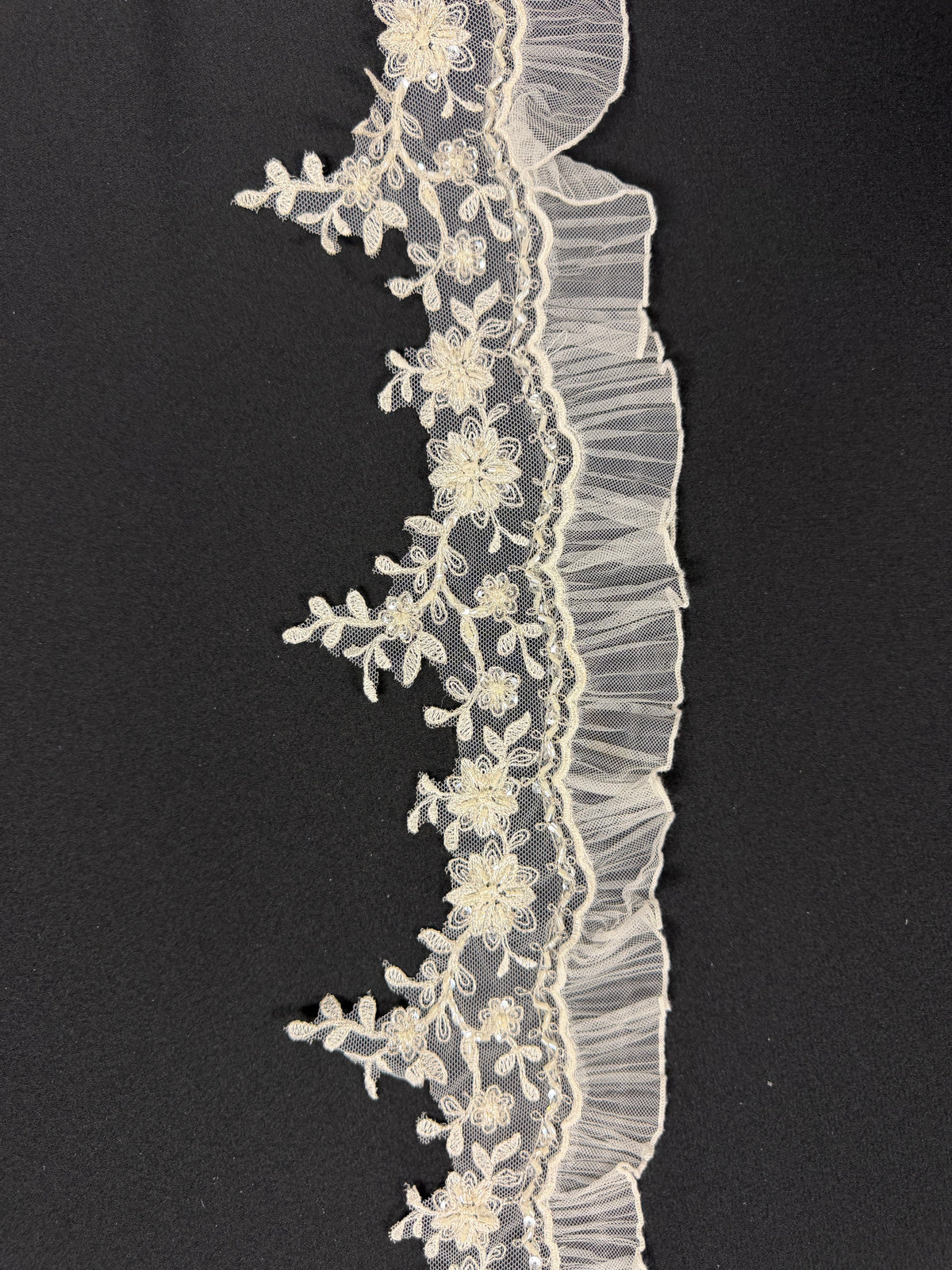 Ivory/Silver Pleated Tulle Beaded Sequin Edging - T278