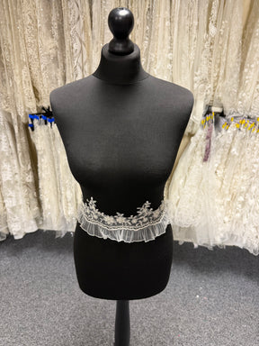 Ivory/Silver Pleated Tulle Beaded Sequin Edging - T278