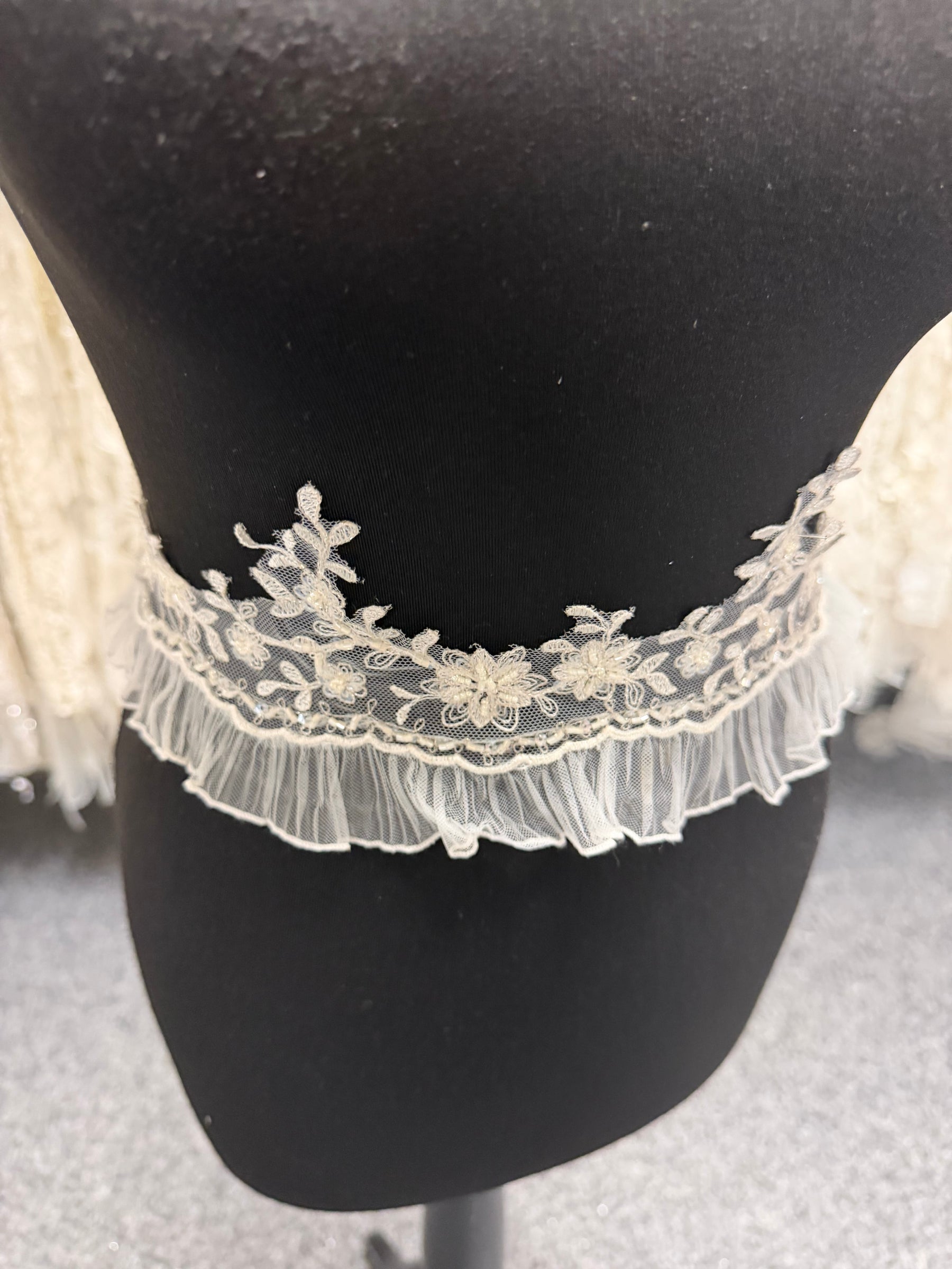 Ivory/Silver Pleated Tulle Beaded Sequin Edging - T278