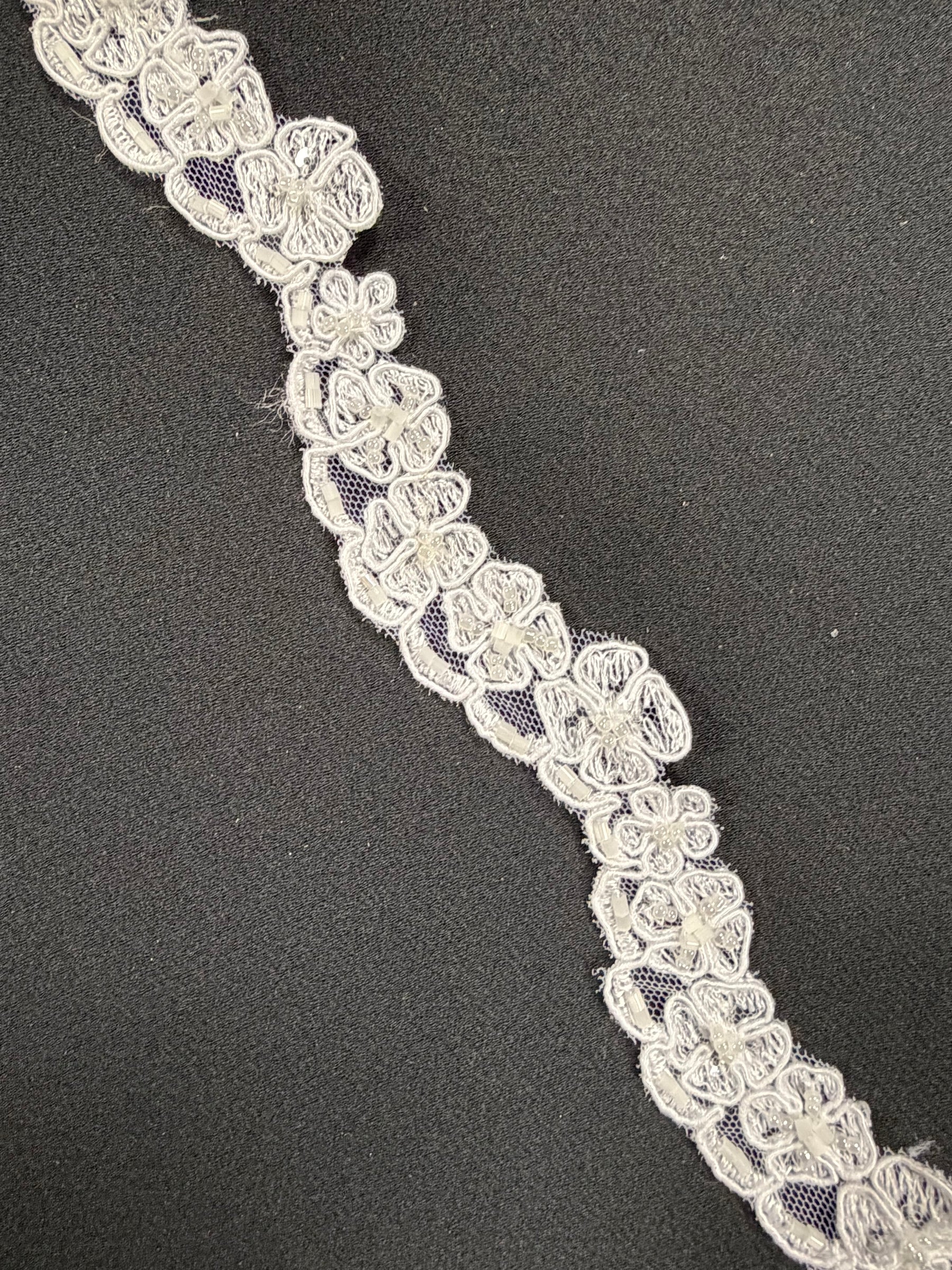 White Corded Beaded Sequin Edging - T299