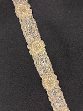 Ivory/Crystal Crystal Beaded Sequin Edging - T194