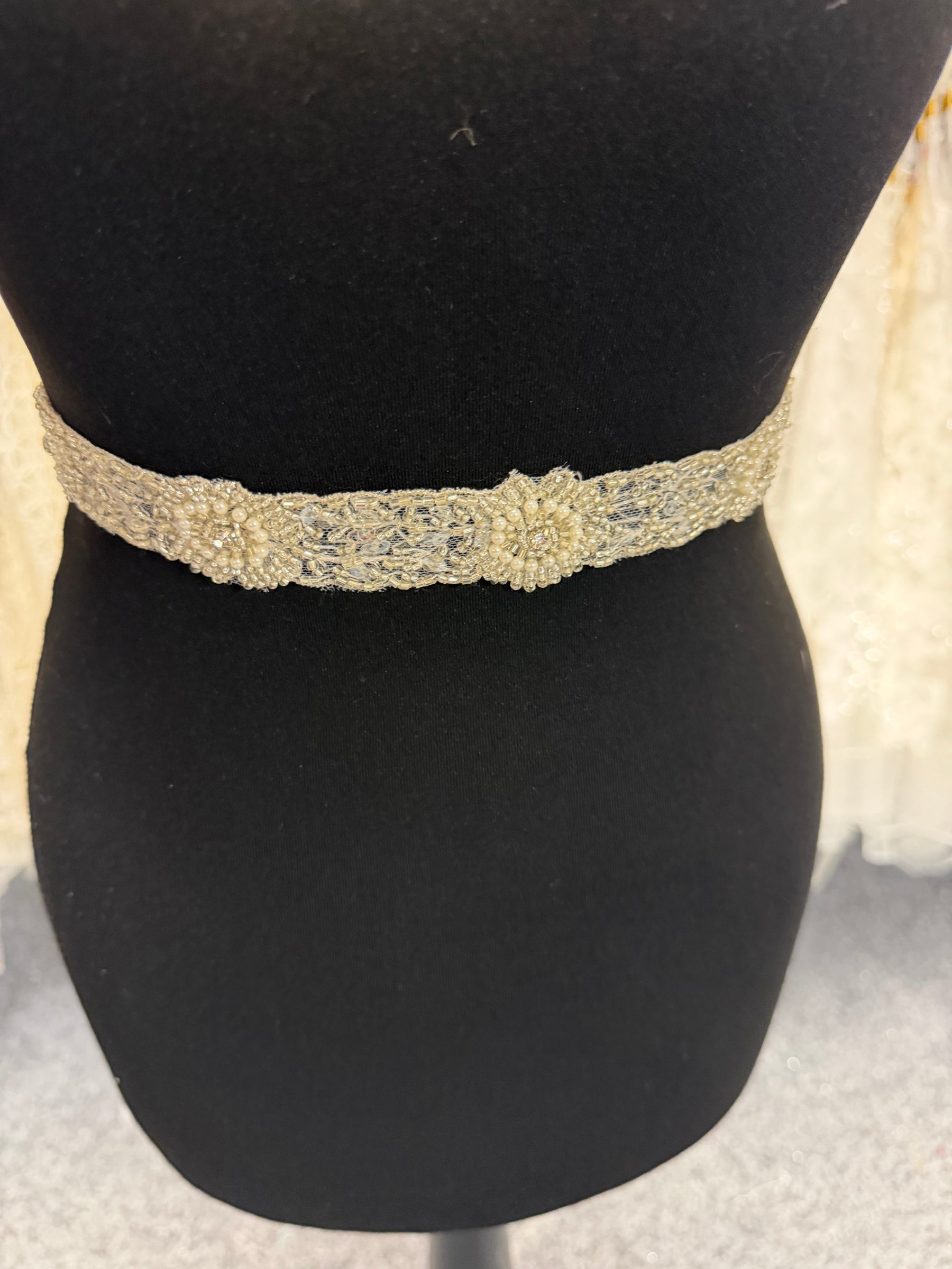 Ivory/Crystal Crystal Beaded Sequin Edging - T194