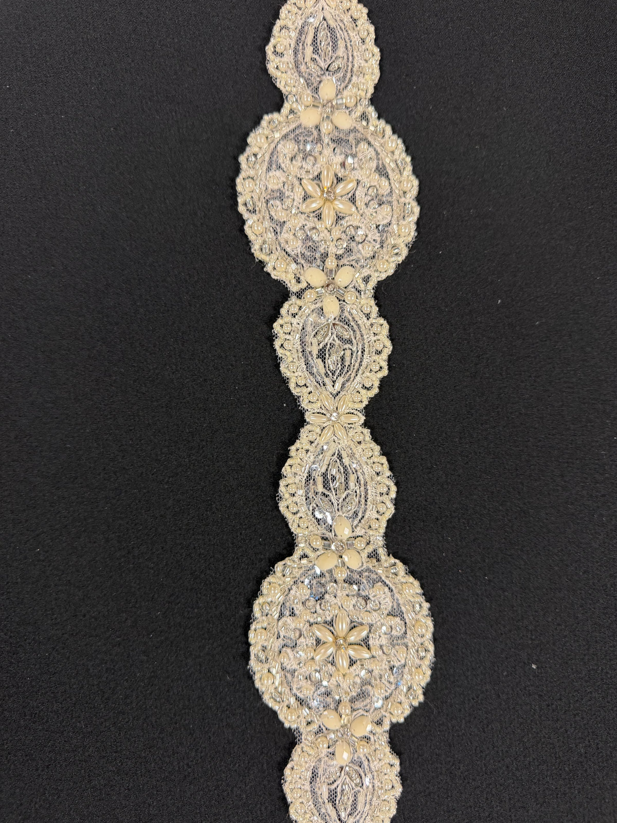Ivory Crystal Beaded Sequin Edging - T296