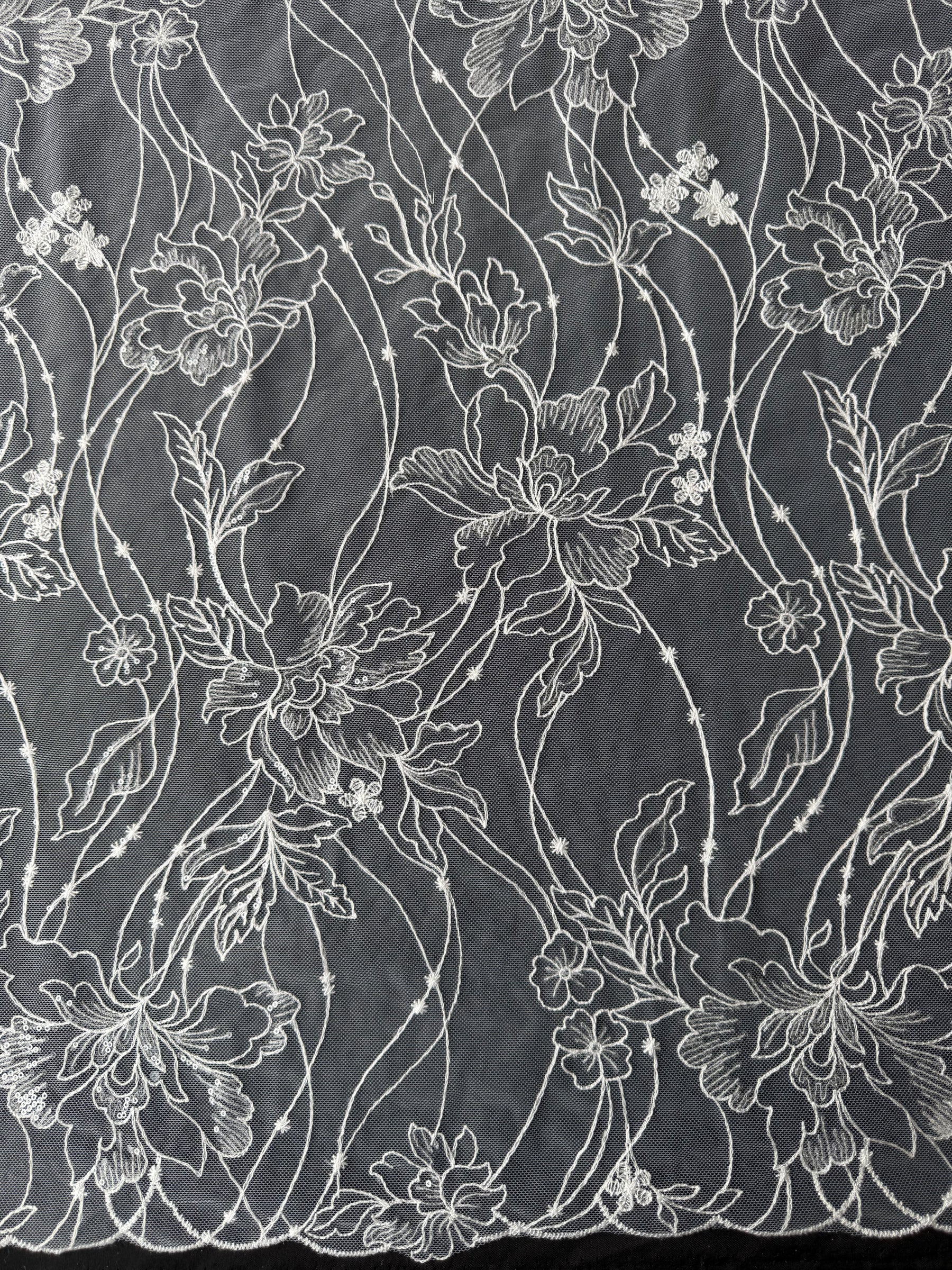 Ivory Sequin Embroidered Lace -  Atley