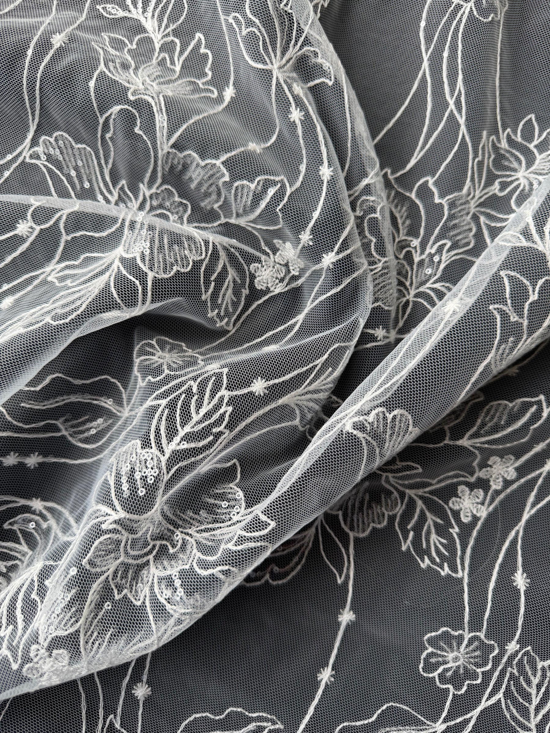 Ivory Sequin Embroidered Lace -  Atley