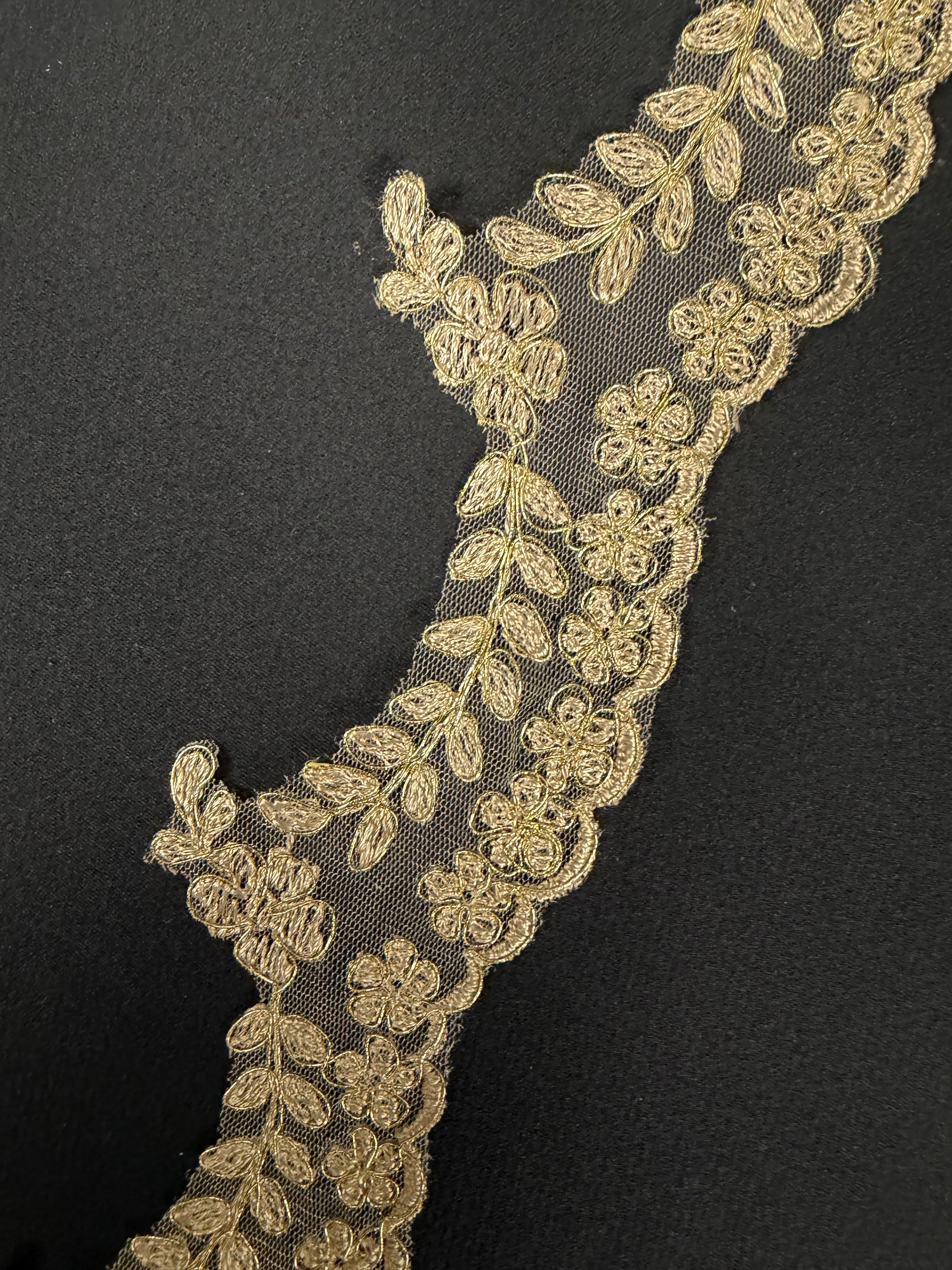 Coffee/Gold Embroidered Edging - T35