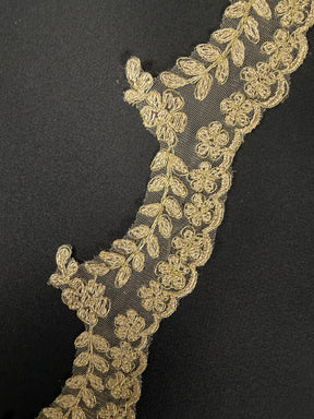 Coffee/Gold Embroidered Edging - T35