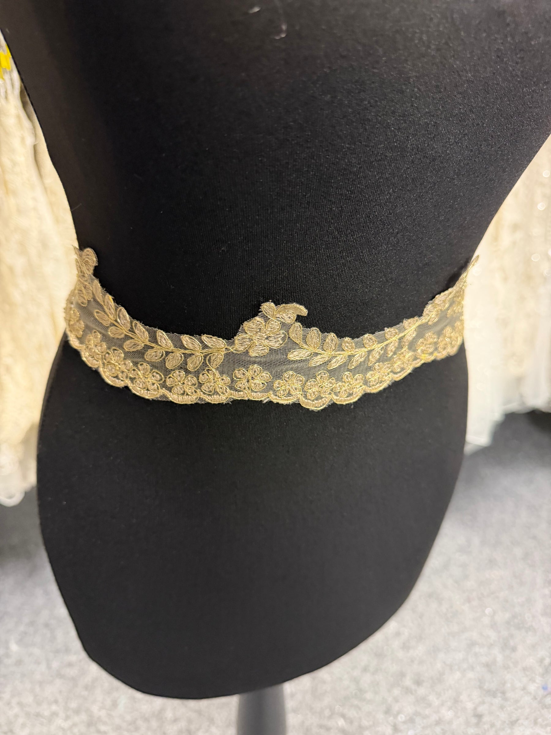Coffee/Gold Embroidered Edging - T35