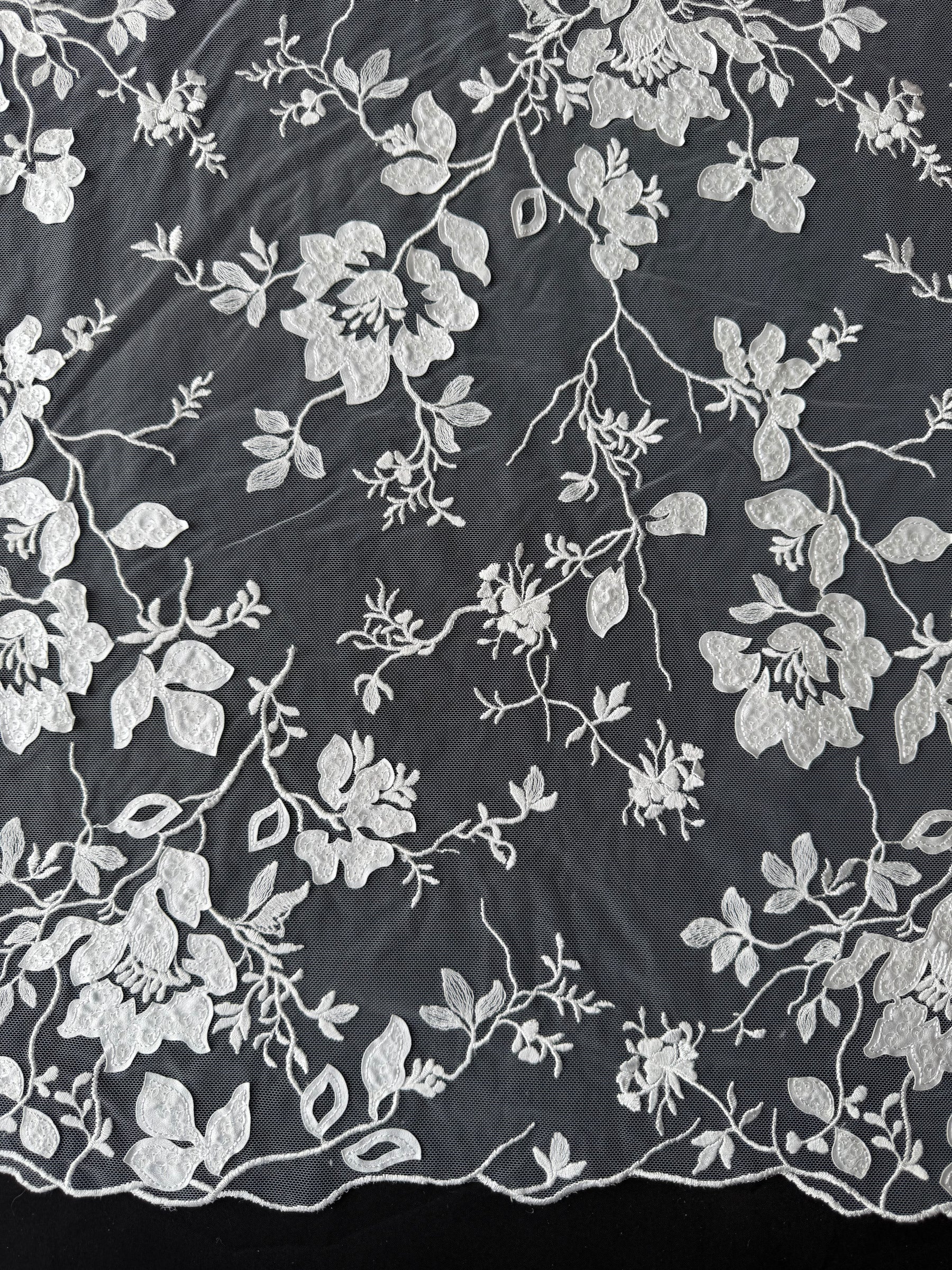 Ivory Sequin Floral Lace - EB3019