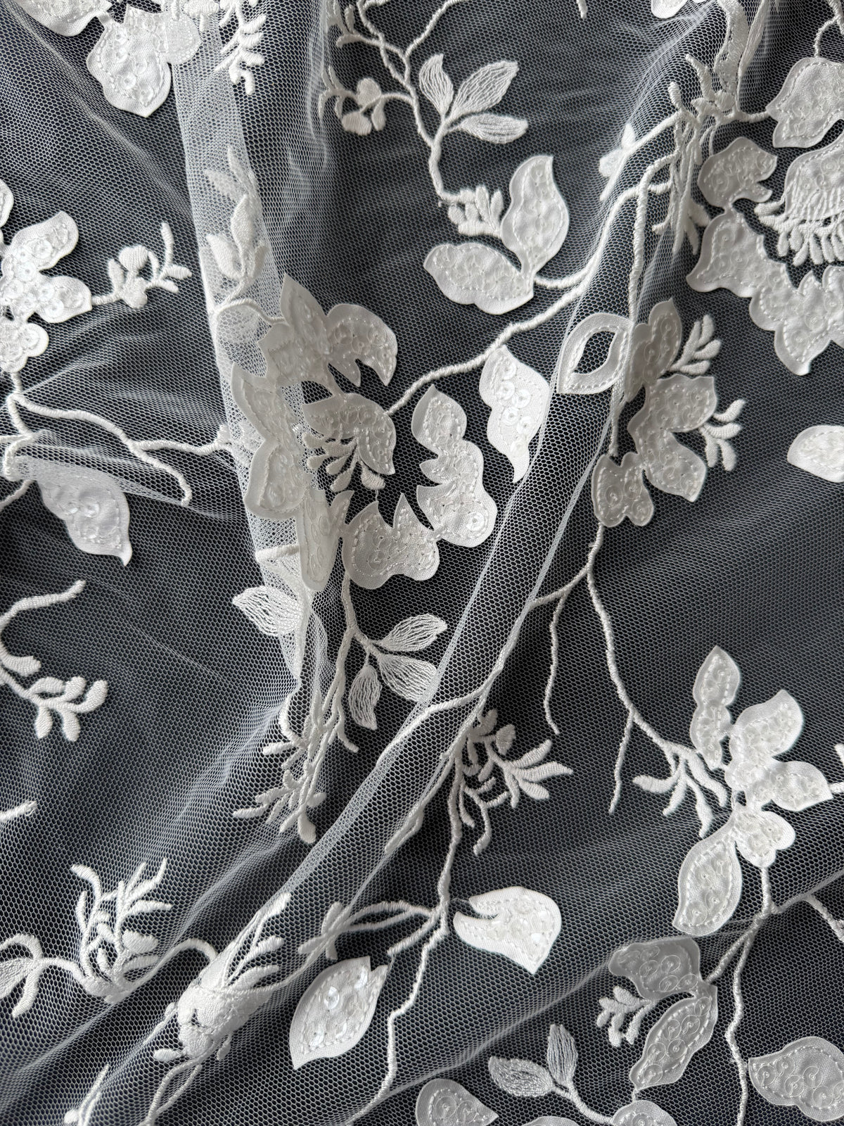 Ivory Sequin Floral Lace - EB3019