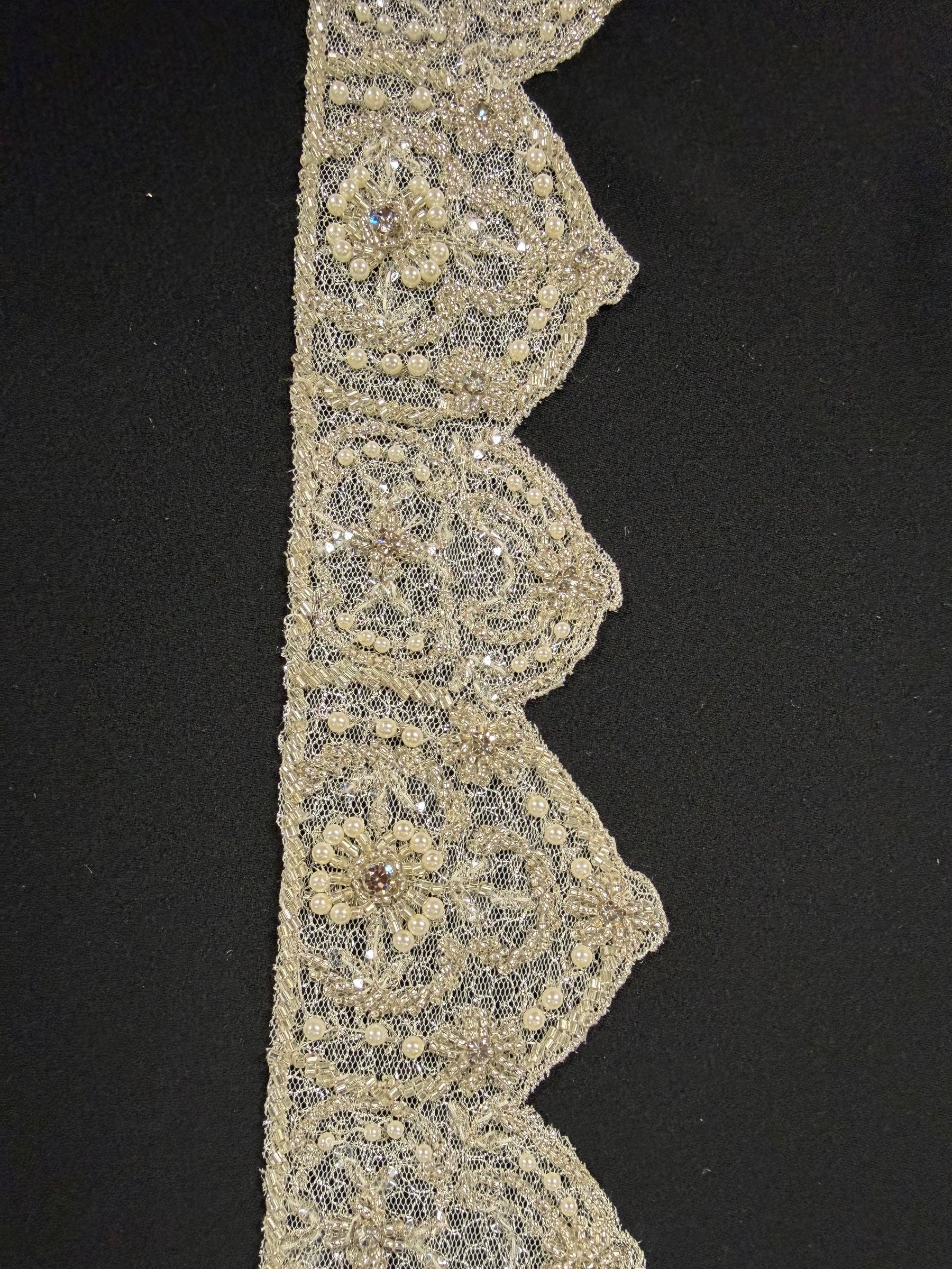 Crystal/Ivory/Silver Crystal Beaded Sequin Edging - T197