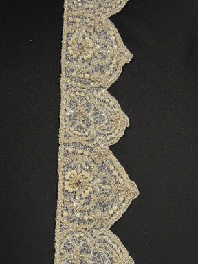 Crystal/Ivory/Silver Crystal Beaded Sequin Edging - T197