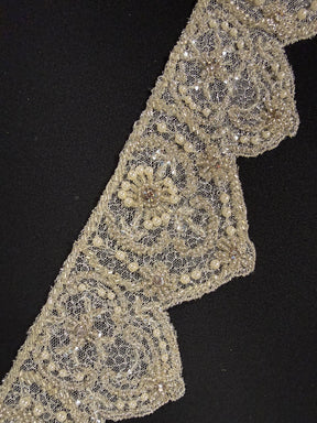 Crystal/Ivory/Silver Crystal Beaded Sequin Edging - T197
